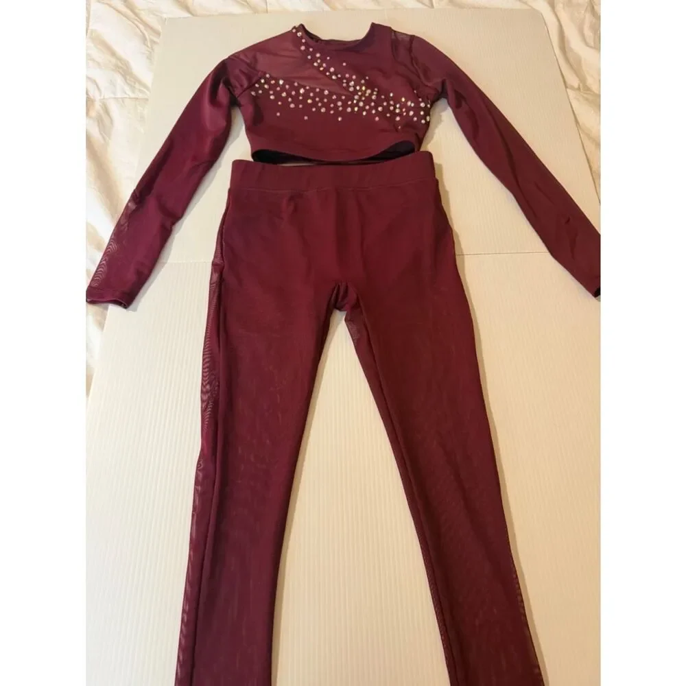 Weissman custom solo dance costume 2 piece burgundy red MT11386 IC- child 7/8